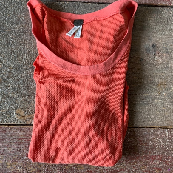 Free People Thermal Shirt with Plaid Cuffs /Rust-Orange / Size S - Picture 4 of 5